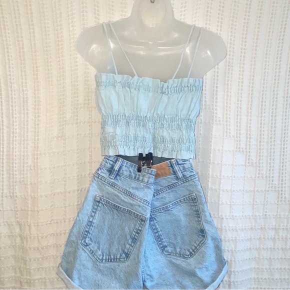 Zara Light Blue Ruffled Top - Picture 2 of 5